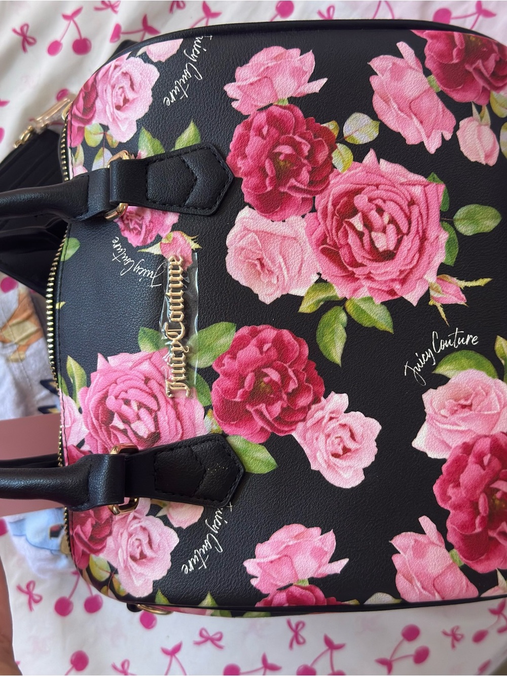 Juicy Couture Black Tote with Pink Floral Print